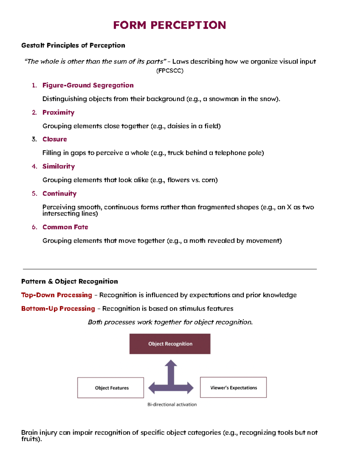 Form Perception Notes - FORM PERCEPTION Gestalt Principles of ...