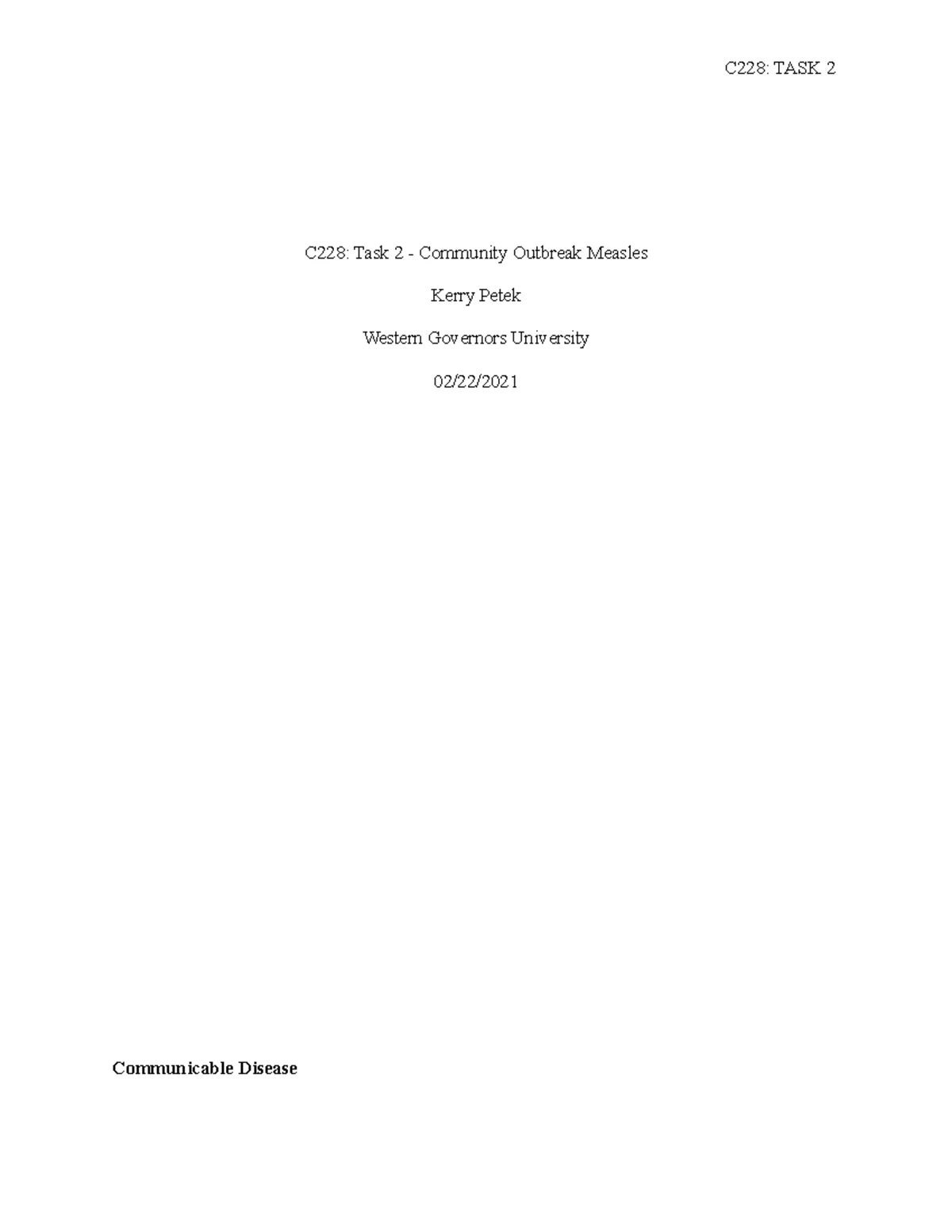 C228 Task 2 - Task two (2) - RUNNING HEAD: C228-TASK 2 1 Task 2 C ...