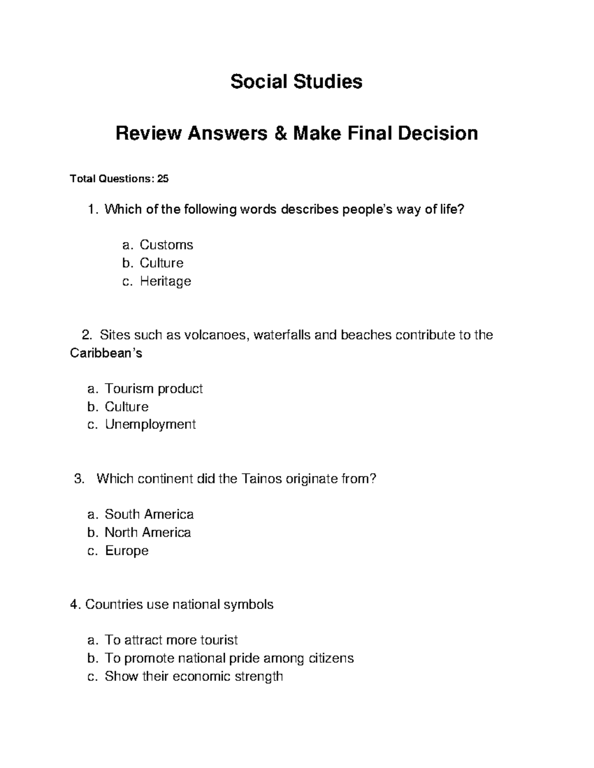 Social Studies CPEA Review: Final Exam Answers (25 Questions) - Studocu