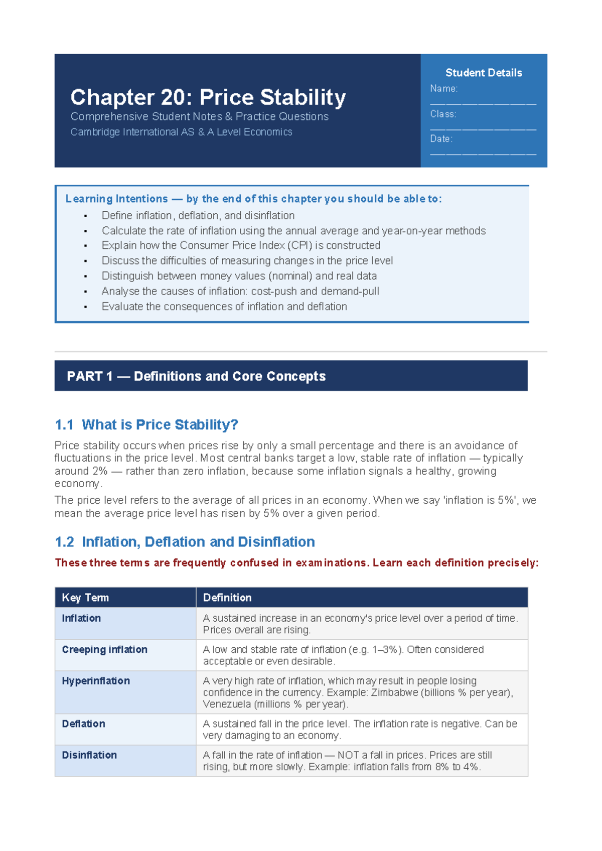 Ch20: Price Stability - Comprehensive Notes & Practice Qs for AS Level ...