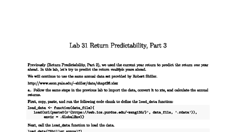 Lab 31: Return Predictability - Multi-Year Forecasting Techniques - Studocu