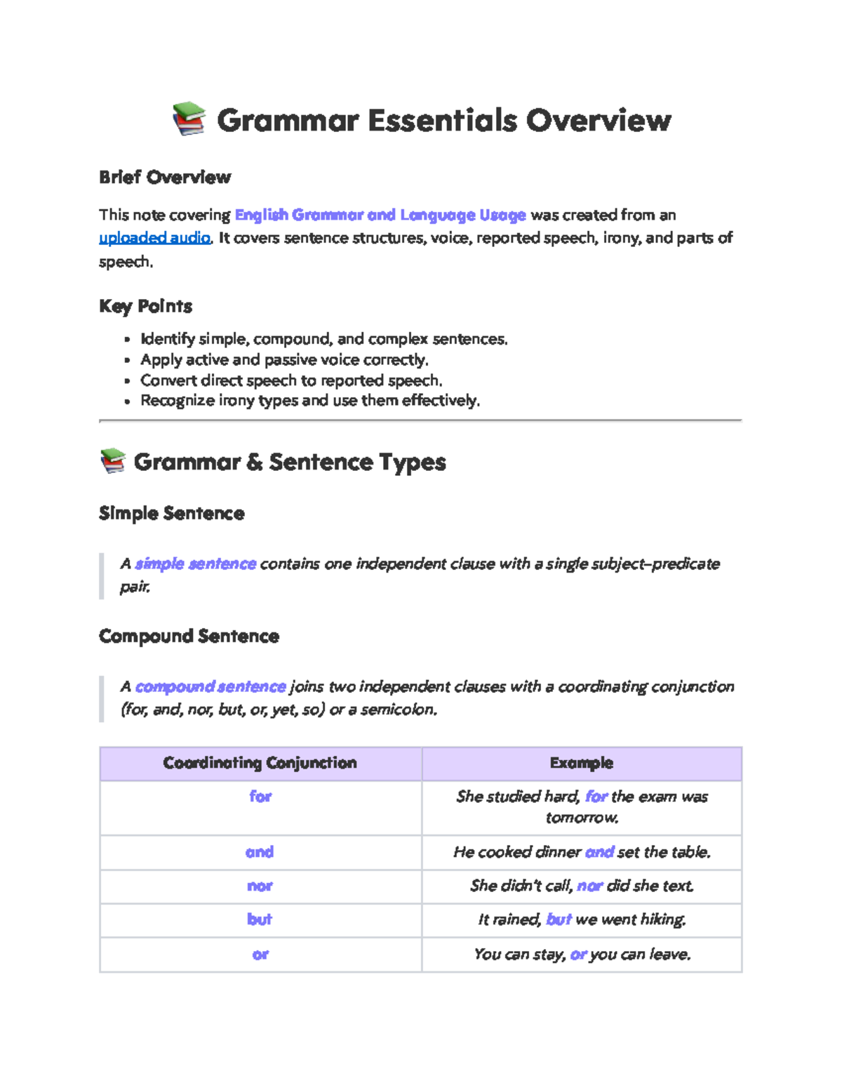 ENG 101: Grammar Essentials - Sentence Structures, Voice & Irony - Studocu