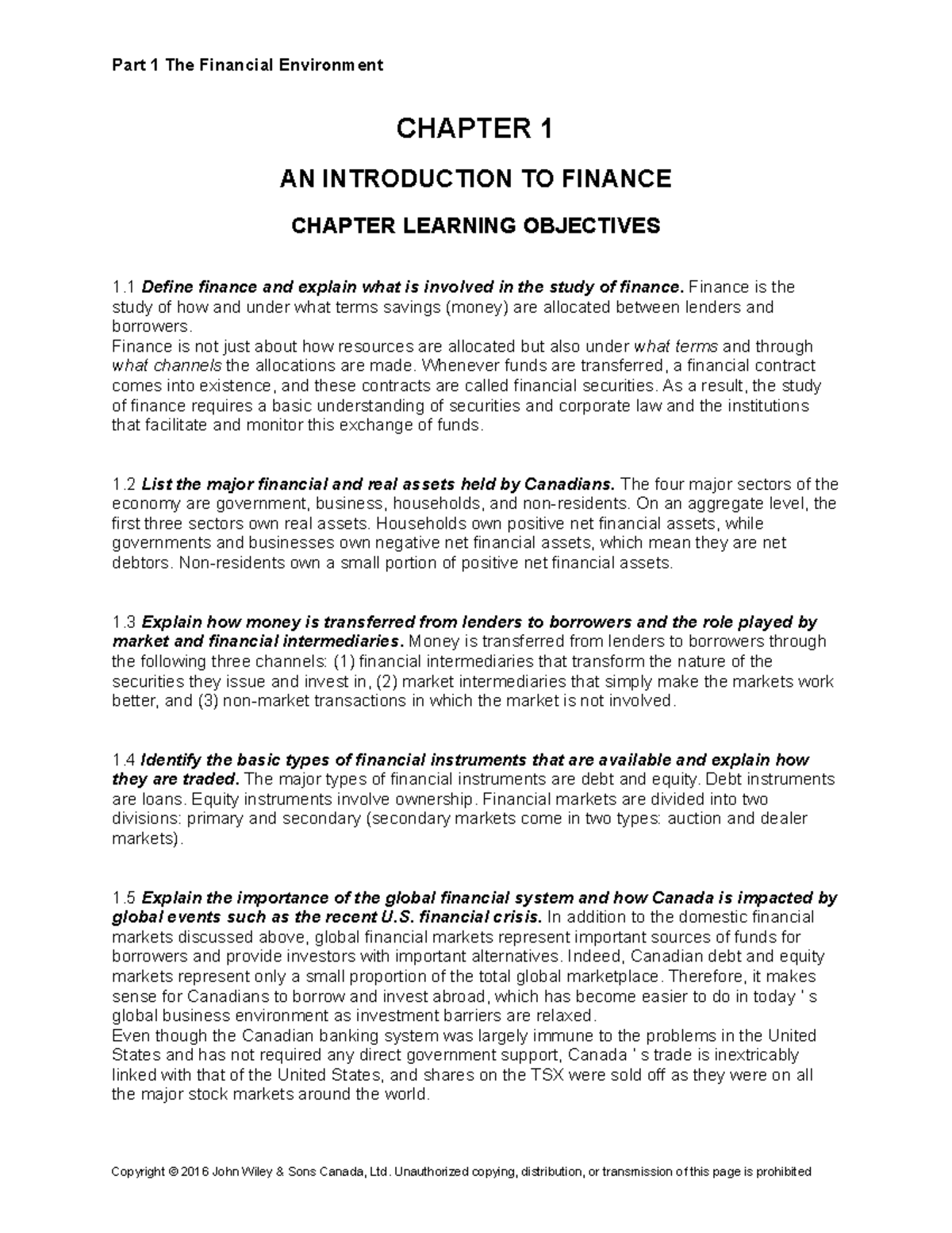 Test Bank Tb01 - Introduction to Finance Chapter 1 Questions - Studocu