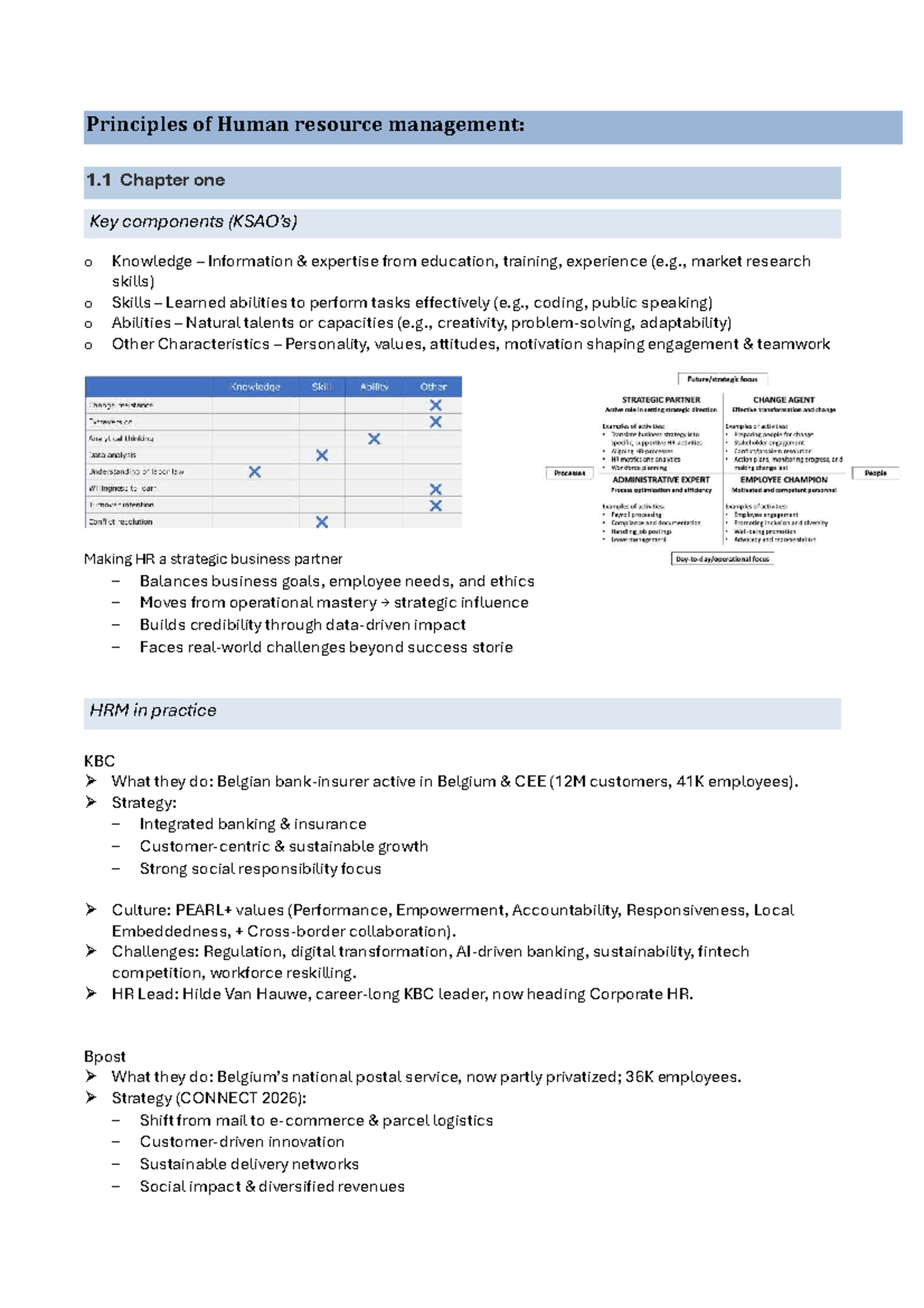 HRM Principles: Key Components & Case Studies (KBC, Bpost) - Studocu