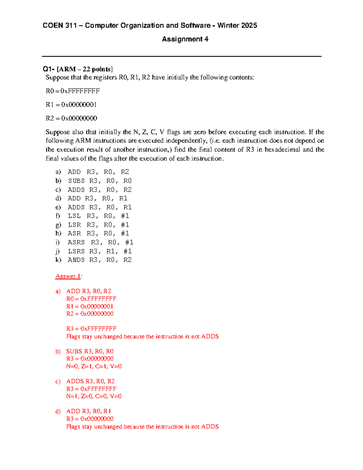COEN 311 Computer Organization & Software Winter 2025 Assignment 4 ...