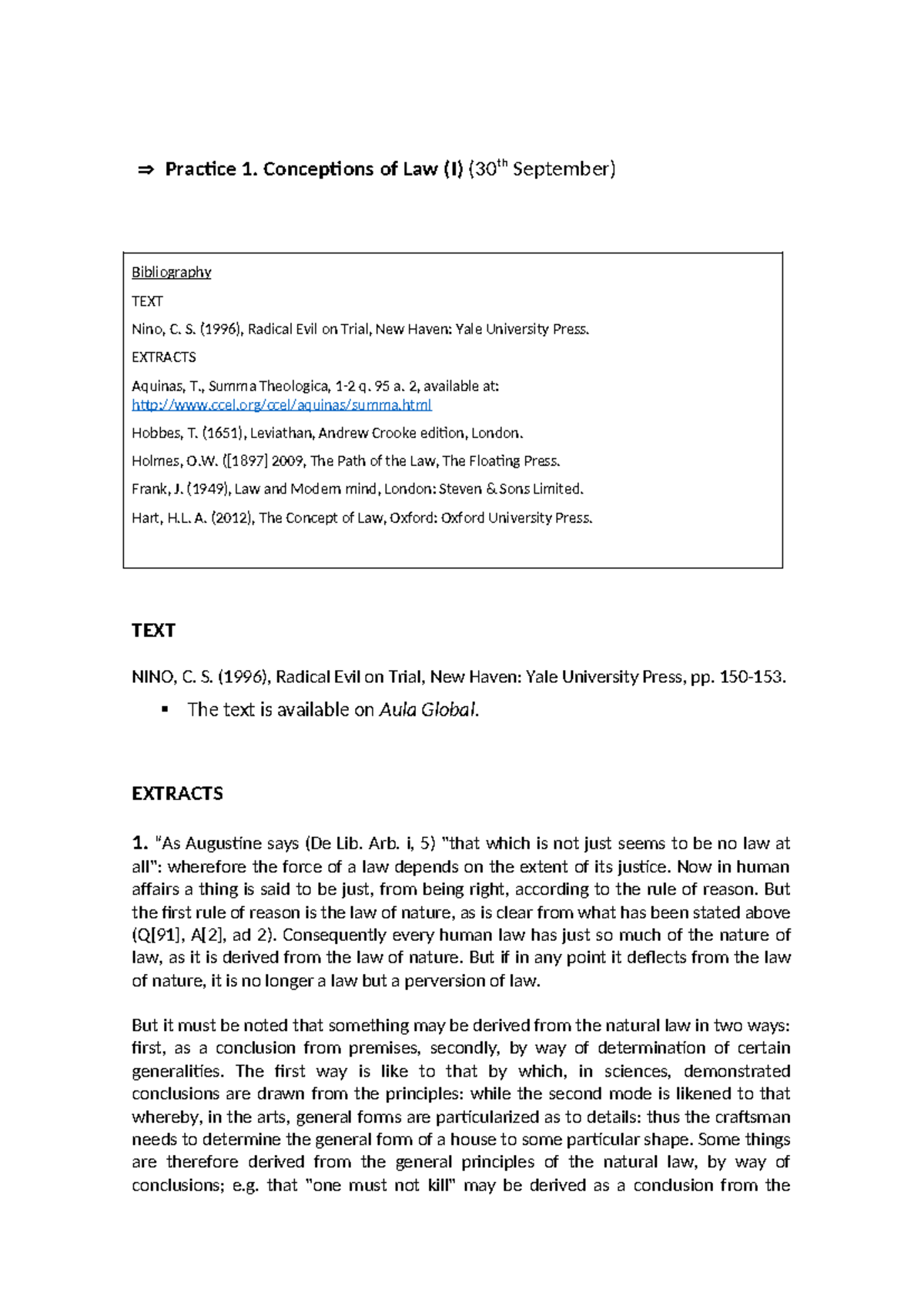 Practice 1: Conceptions of Law (I) - Key Extracts & Bibliography - Studocu