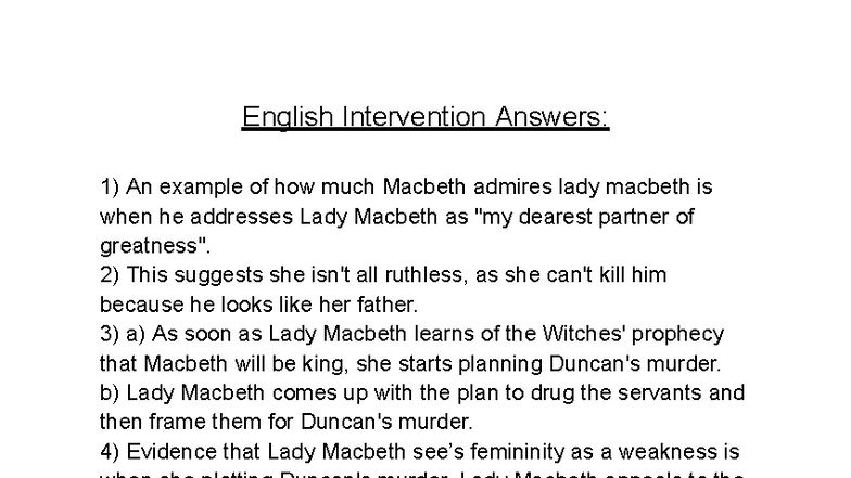 ENG 101: Week 6 English Intervention Answers on Macbeth - Studocu