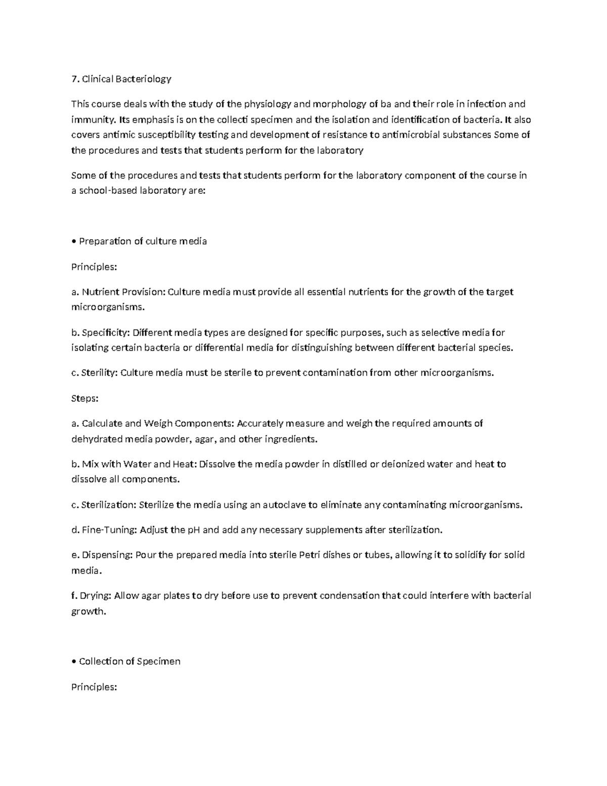 Clinical Bacteriology Procedures (Course Code: 7-9) - Laboratory ...