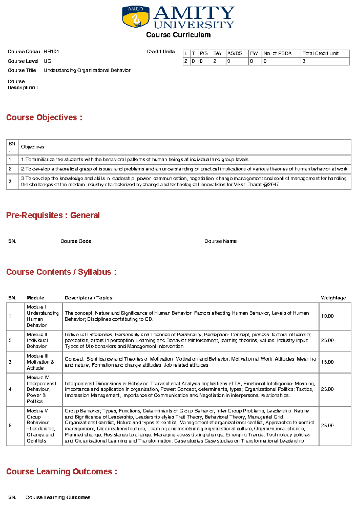Understanding Organizational Behavior - HR101 Course Curriculum - Studocu