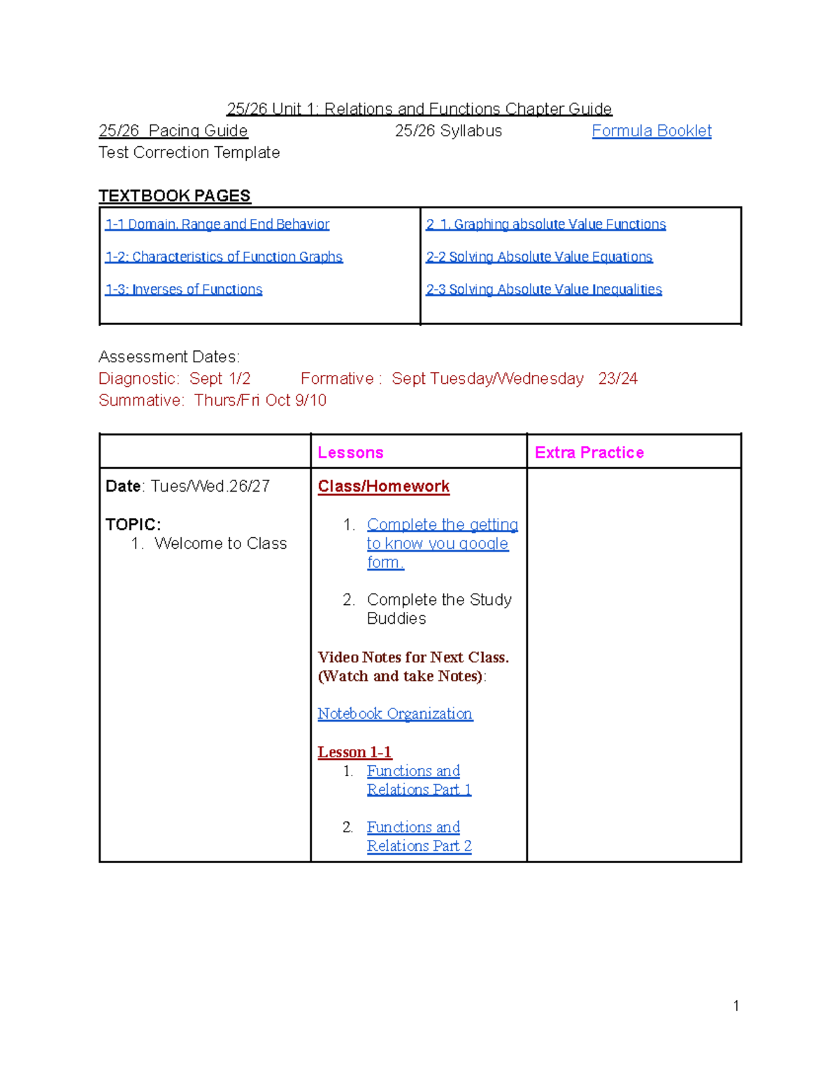 IM2 Ext Unit 1: Chapter Guide on Relations & Functions - Studocu