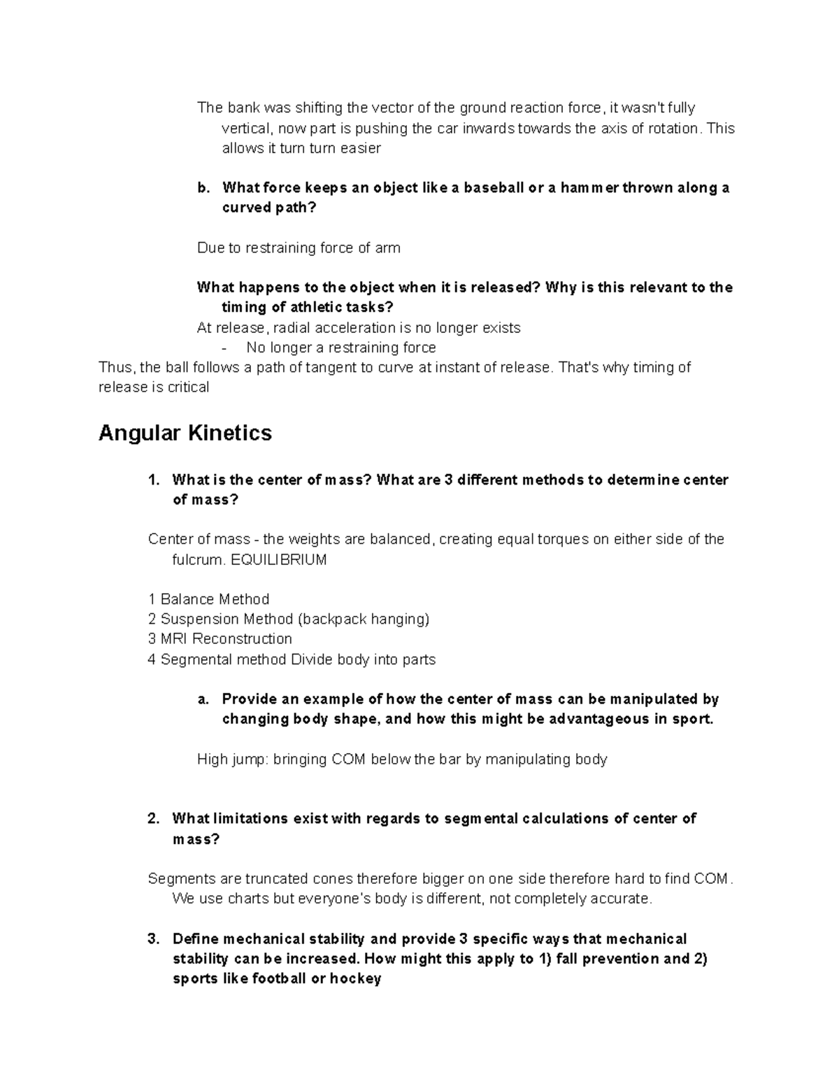 2241 Biomechanics Angular Kinetics Study Notes - Studocu