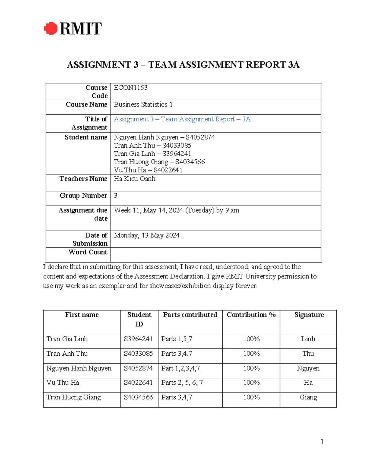 HN Group-02 Team-03 ASM3-2 - ASSIGNMENT 3 – TEAM ASSIGNMENT REPORT 3A ...