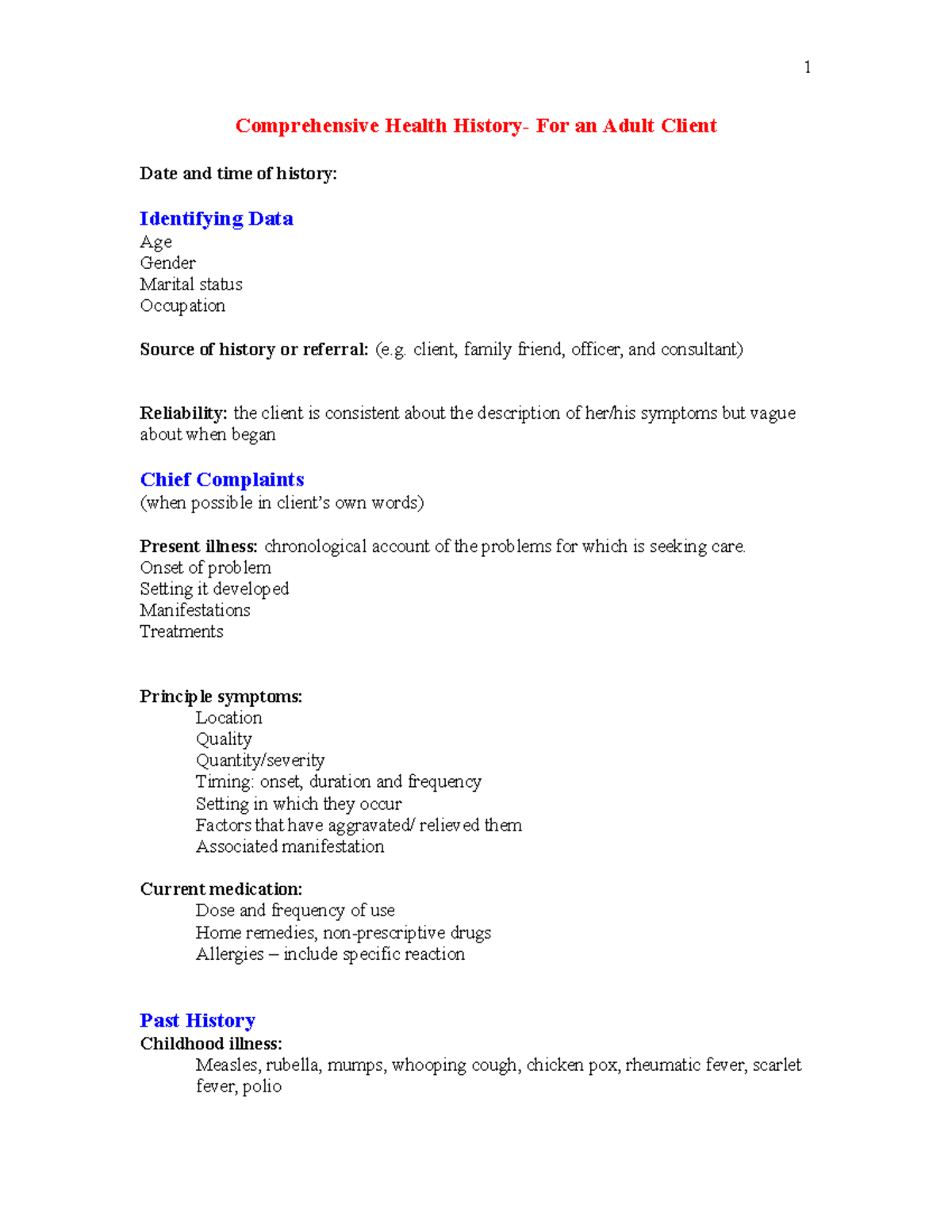 Health Assessment Midterm 1-2: Comprehensive Adult History Guide - Studocu