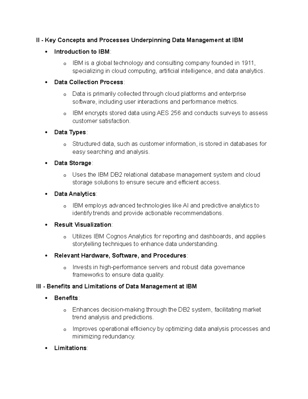 IBM Data Management Systems: Key Concepts and Processes Overview - Studocu