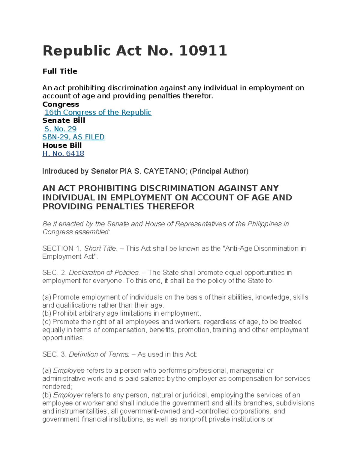 Bill that becomes law - Republic Act No. 10911 Full Title An act ...