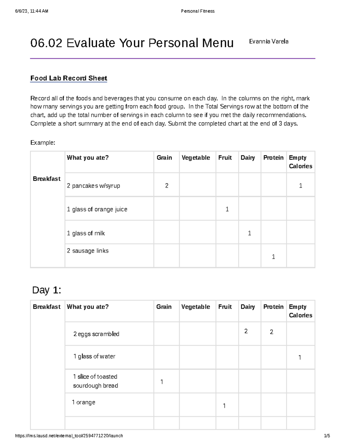 6.02 Personal Menu Evaluation - Food Lab Record Sheet Summary - Studocu