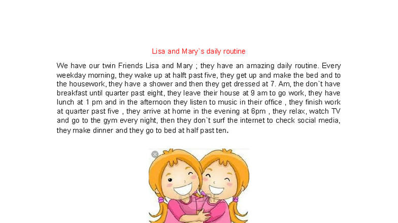 Daily Routine of Lisa and Mary: A Detailed Overview - Studocu
