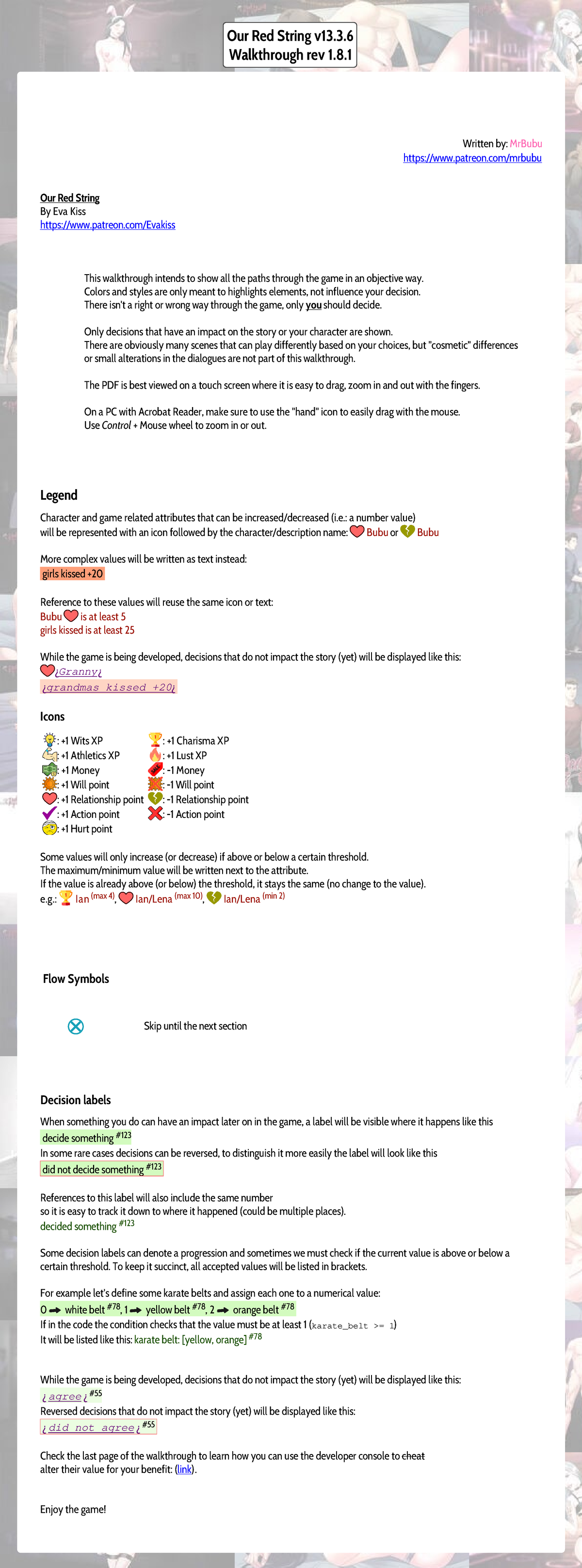 Our Red String v13.3.6 Walkthrough: Complete Guide to Choices - Studocu
