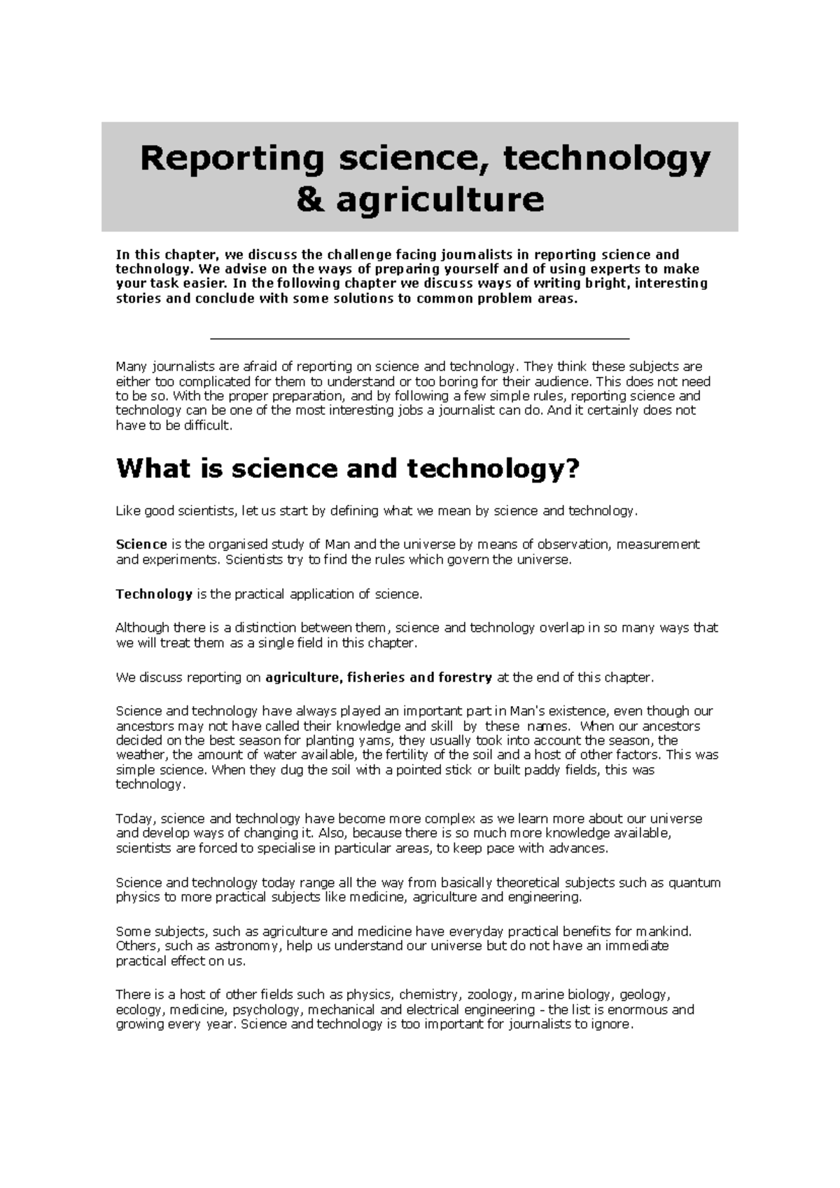 Science and Technology Reporting - Reporting science, technology ...