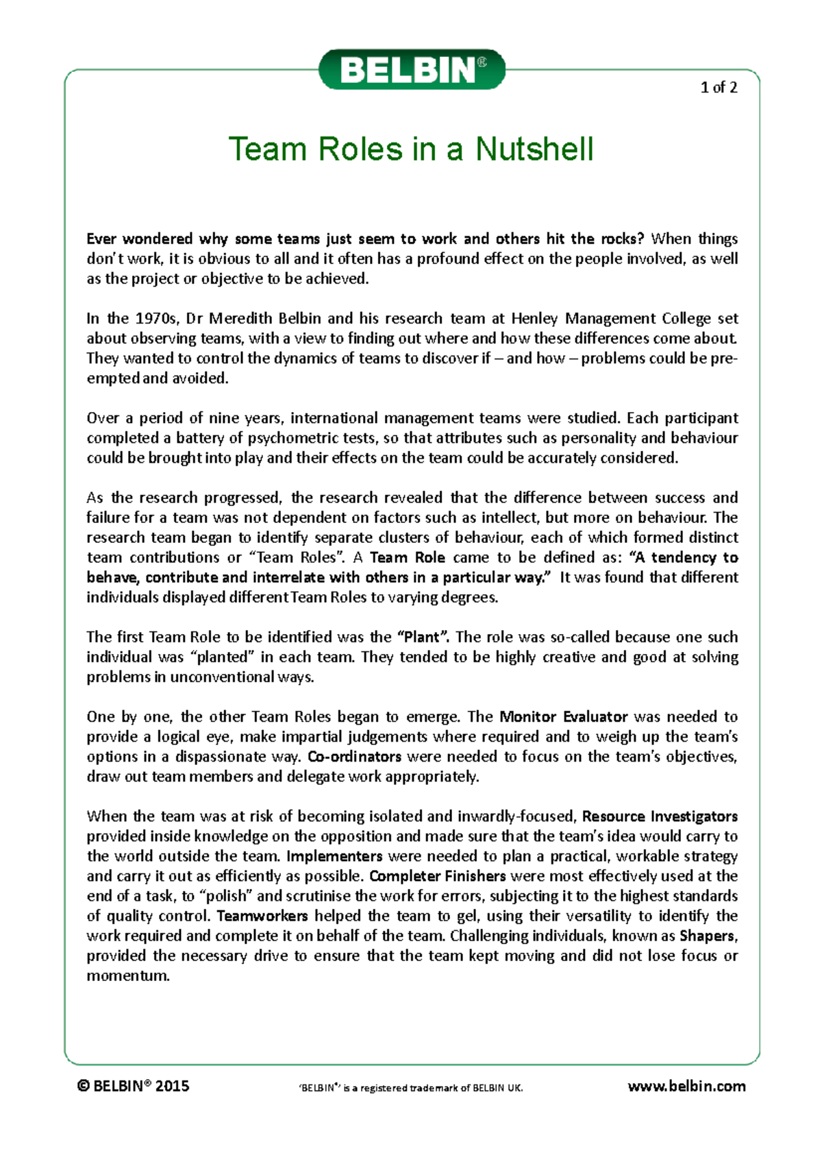 Belbin Team Roles: Insights for Lecturers on Effective Team Dynamics ...