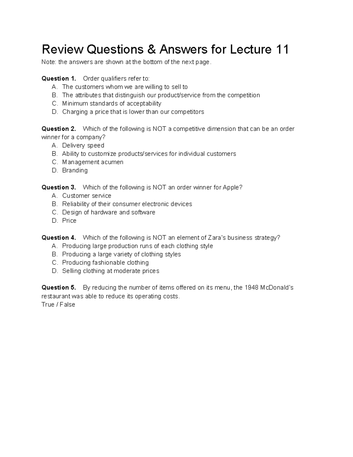 Review Questions Answers - Lecture 11 - Review Questions & Answers for ...