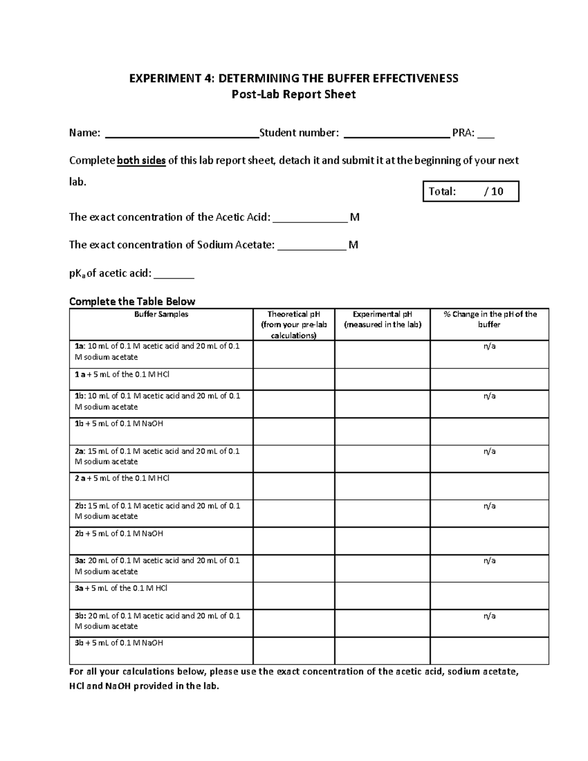 Experiment 4 Post-Lab Report(v2) - EXPERIMENT 4: DETERMINING THE BUFFER ...