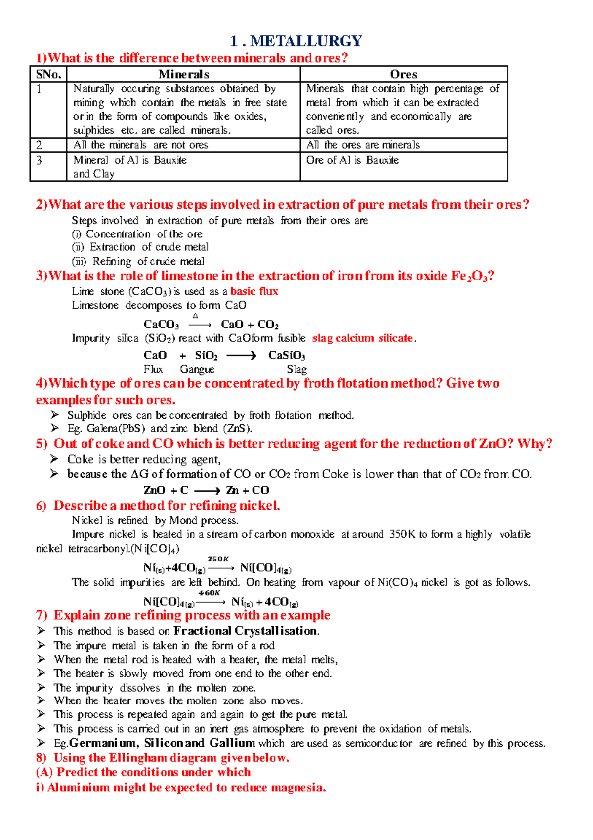 XII EM 2022 - 23 - HSC Metallurgy Study Notes and Key Concepts - Studocu