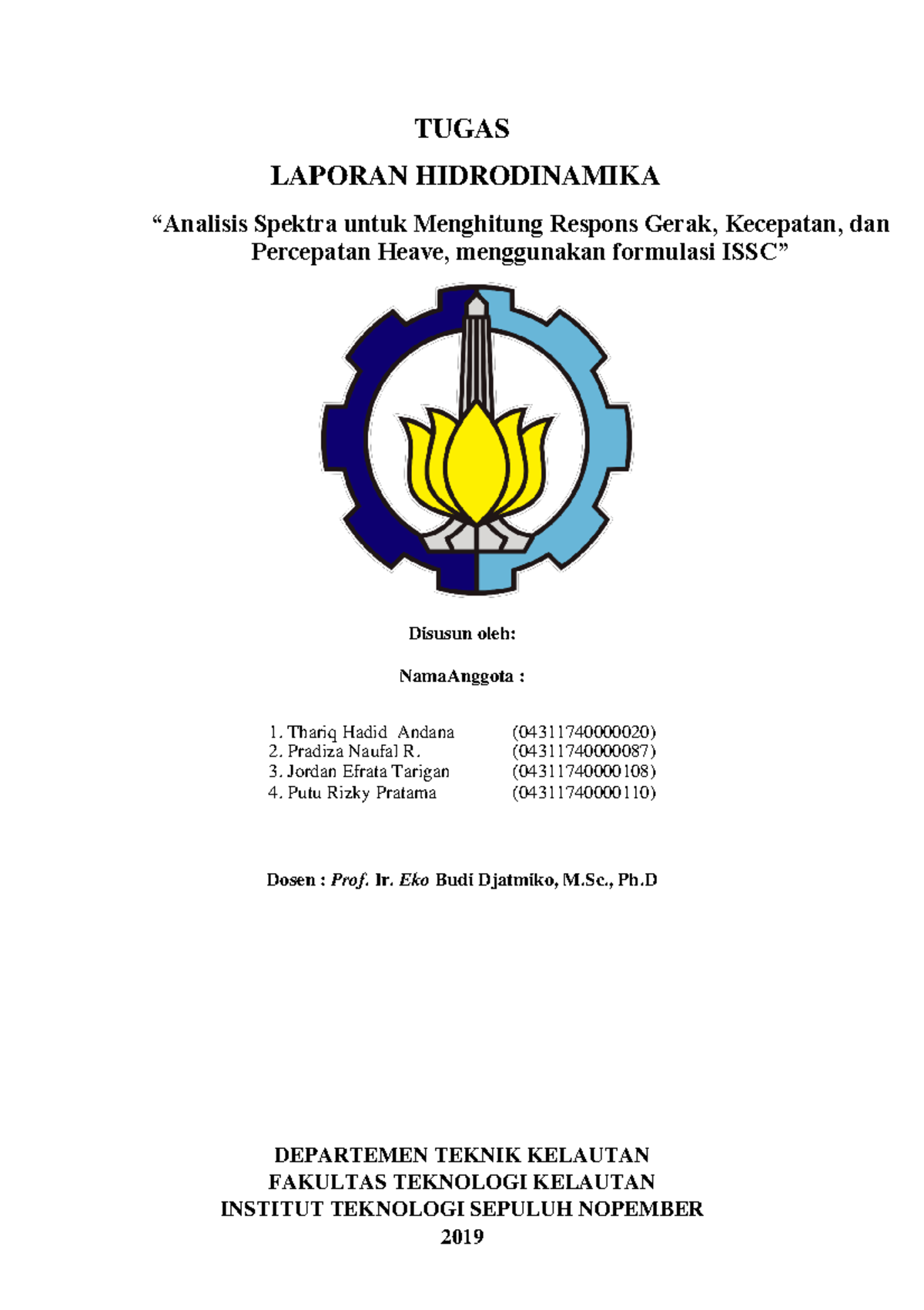 Laporan Hidrodinamika UAS: Analisis Respons Gerak dan Heave - Document Preview