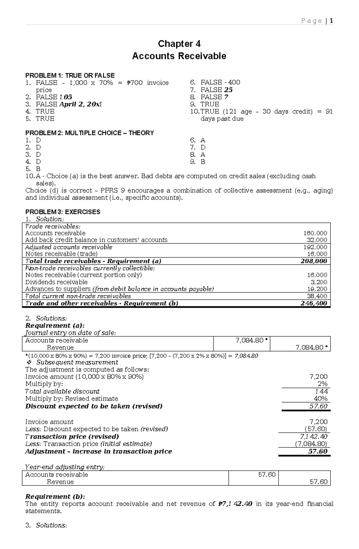 Accounts Receivable Analysis and Problems - ACCT 101 Final Exam - Studocu