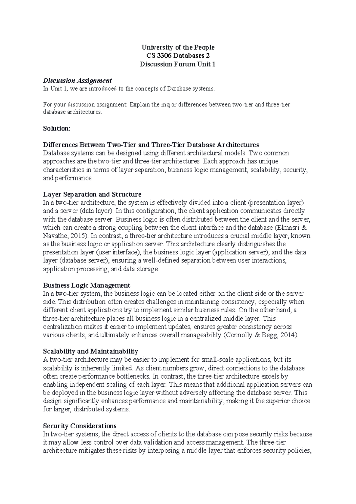 Discussion forum unit 1 - University of the People CS 3306 Databases 2 ...