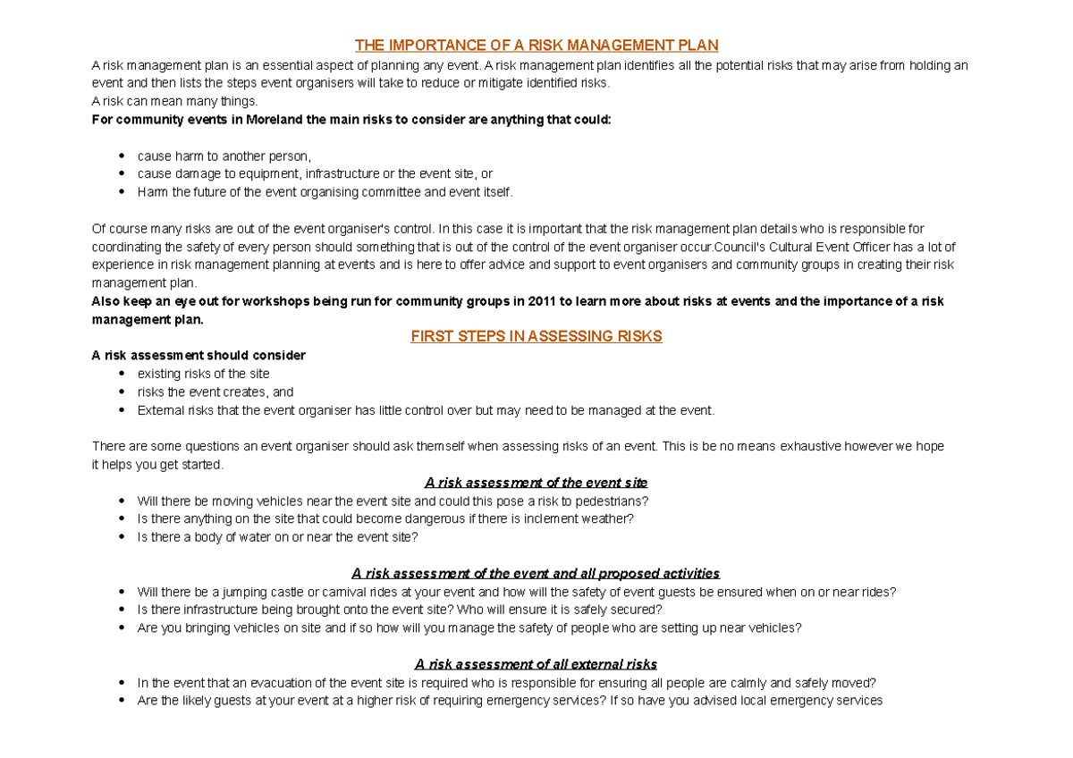 Risk management template for large events - THE IMPORTANCE OF A RISK ...