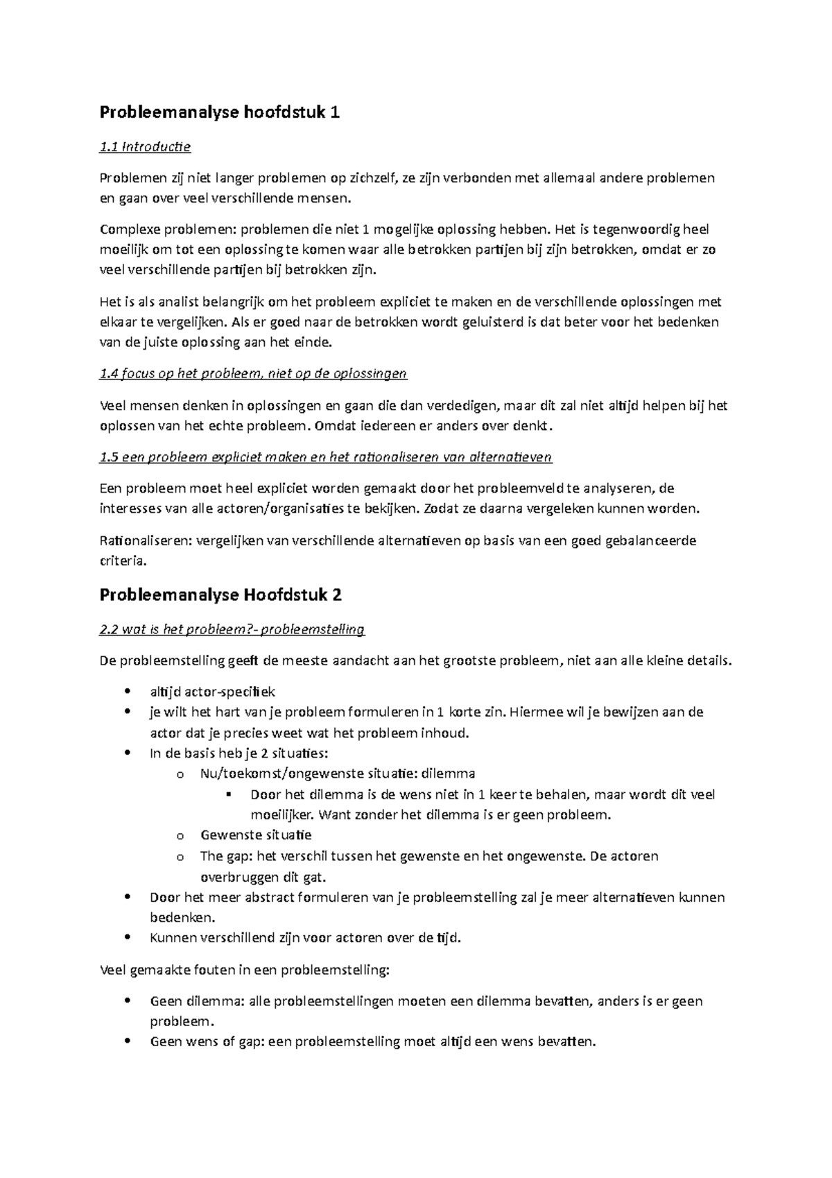 Probleemanalyse Samenvatting Hoofdstukken van het Boek - Studeersnel