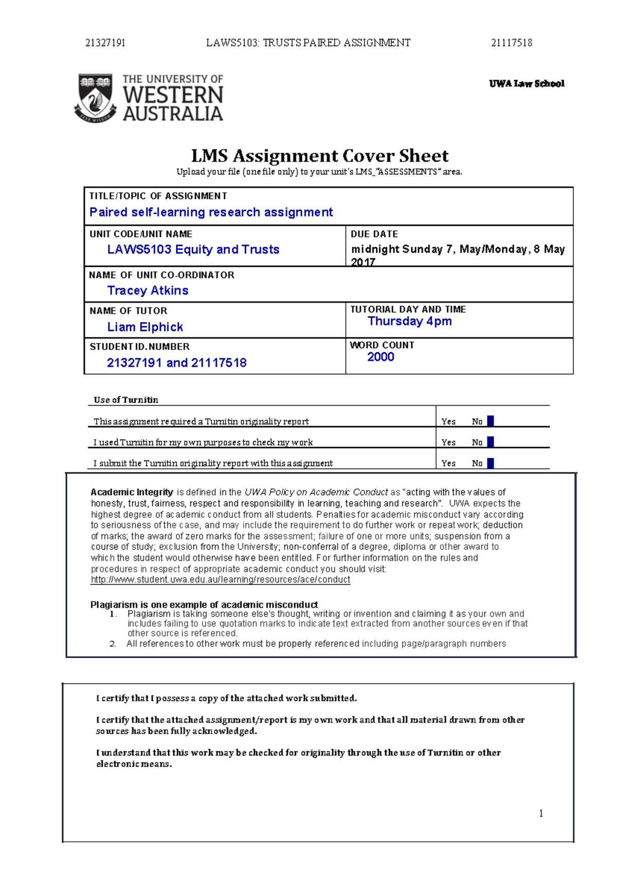 LAWS5103 Equity and Trusts - Sample Answer for Assignment on Trusts ...