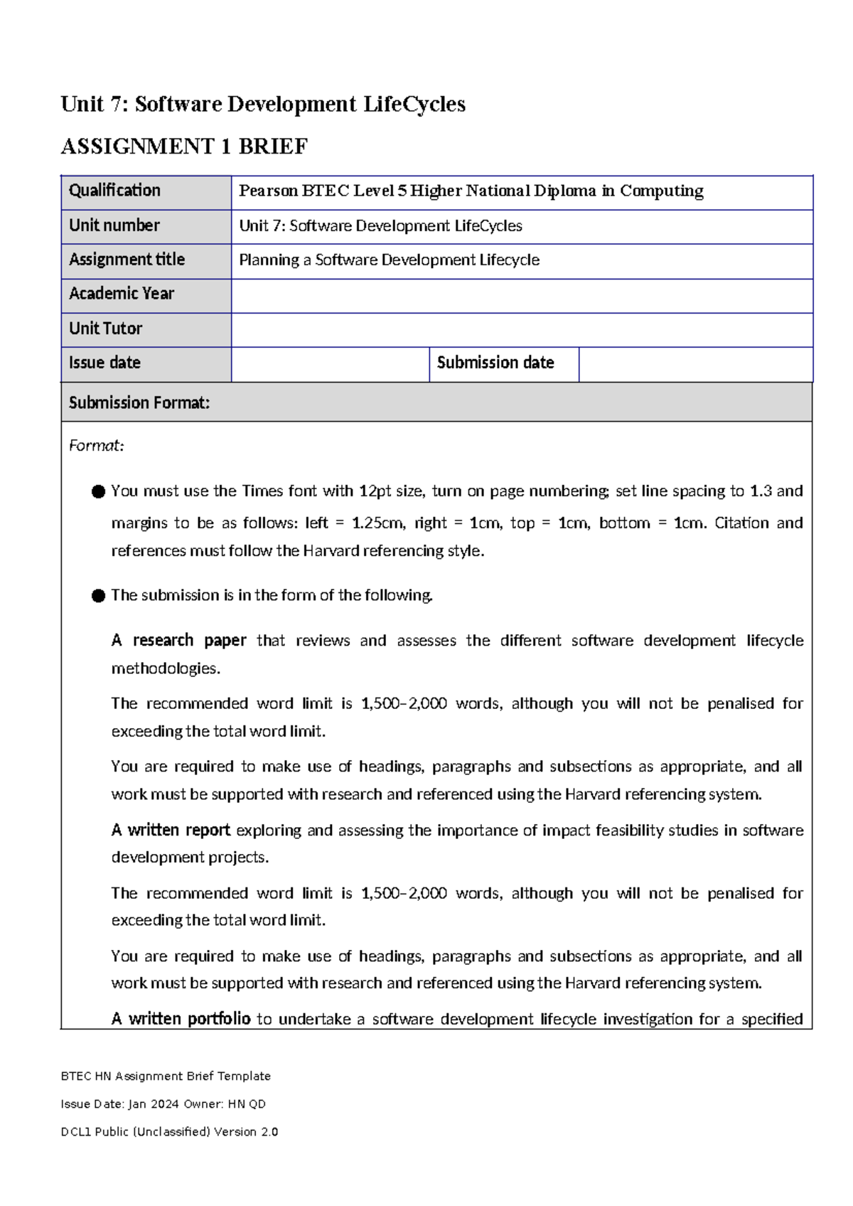 Unit 7: Software Development LifeCycles - Assignment 1 Overview ...