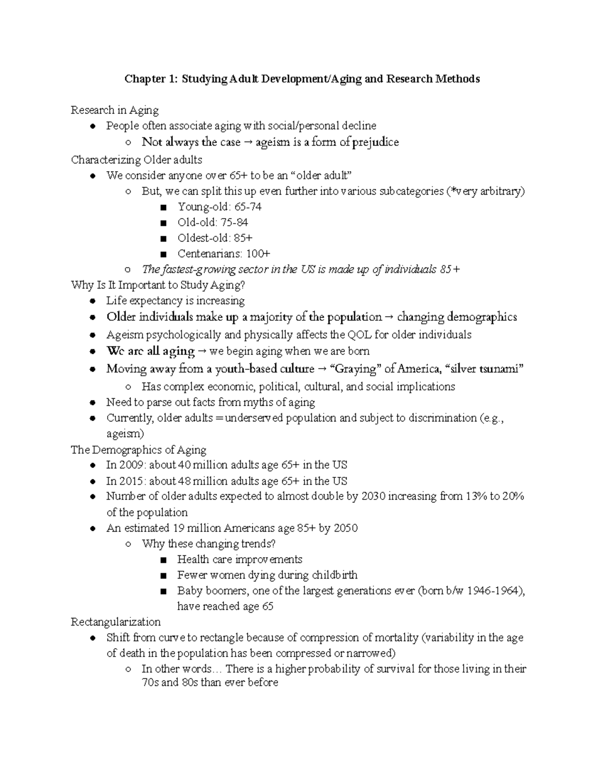 Aging and Society CH 1 - Lecture Notes on Adult Development and Aging ...
