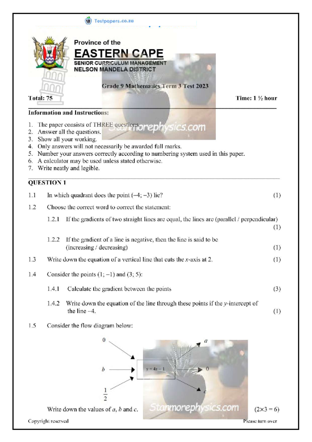 EC Grade 9 Mathematics Term 3 Test 2023 QP and Memo - Studocu