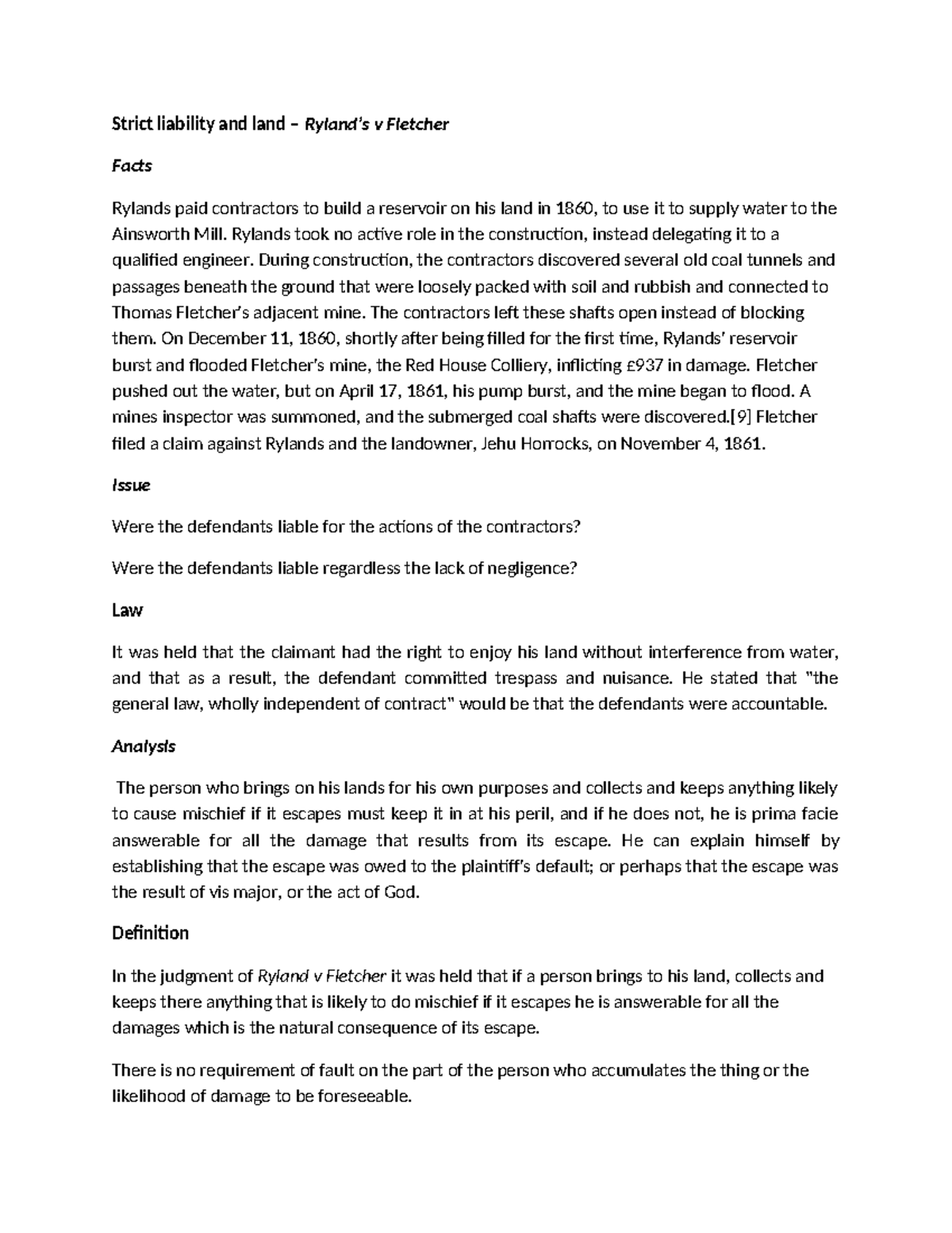 Rylands v Fletcher: Strict Liability in Land Use and Nuisance Law - Studocu