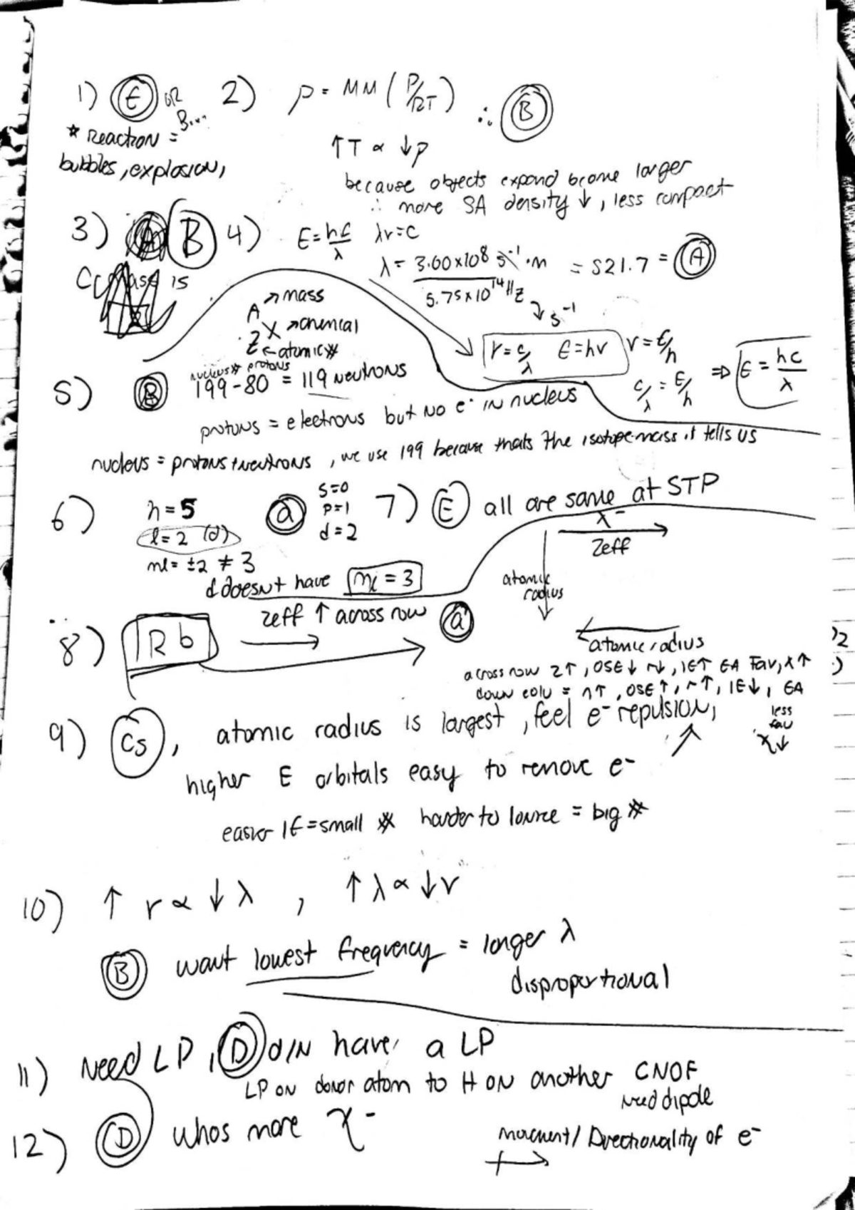 Chemistry 101: Review Key for Final Exam on Atomic Structure and ...