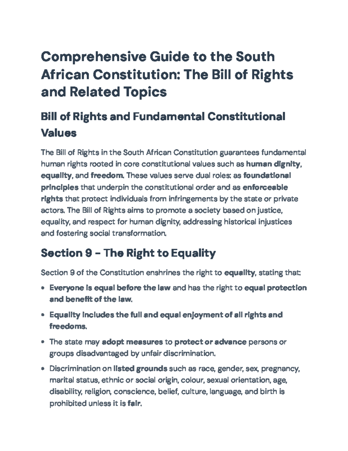Comprehensive Overview of SA Constitutional Rights: Bill of Rights ...
