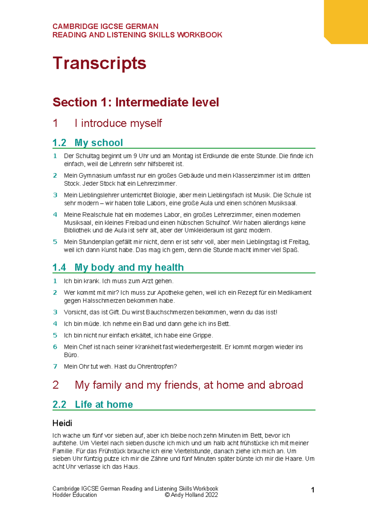 Cambridge IGCSE German Reading and Listening Skills WB Transcripts ...