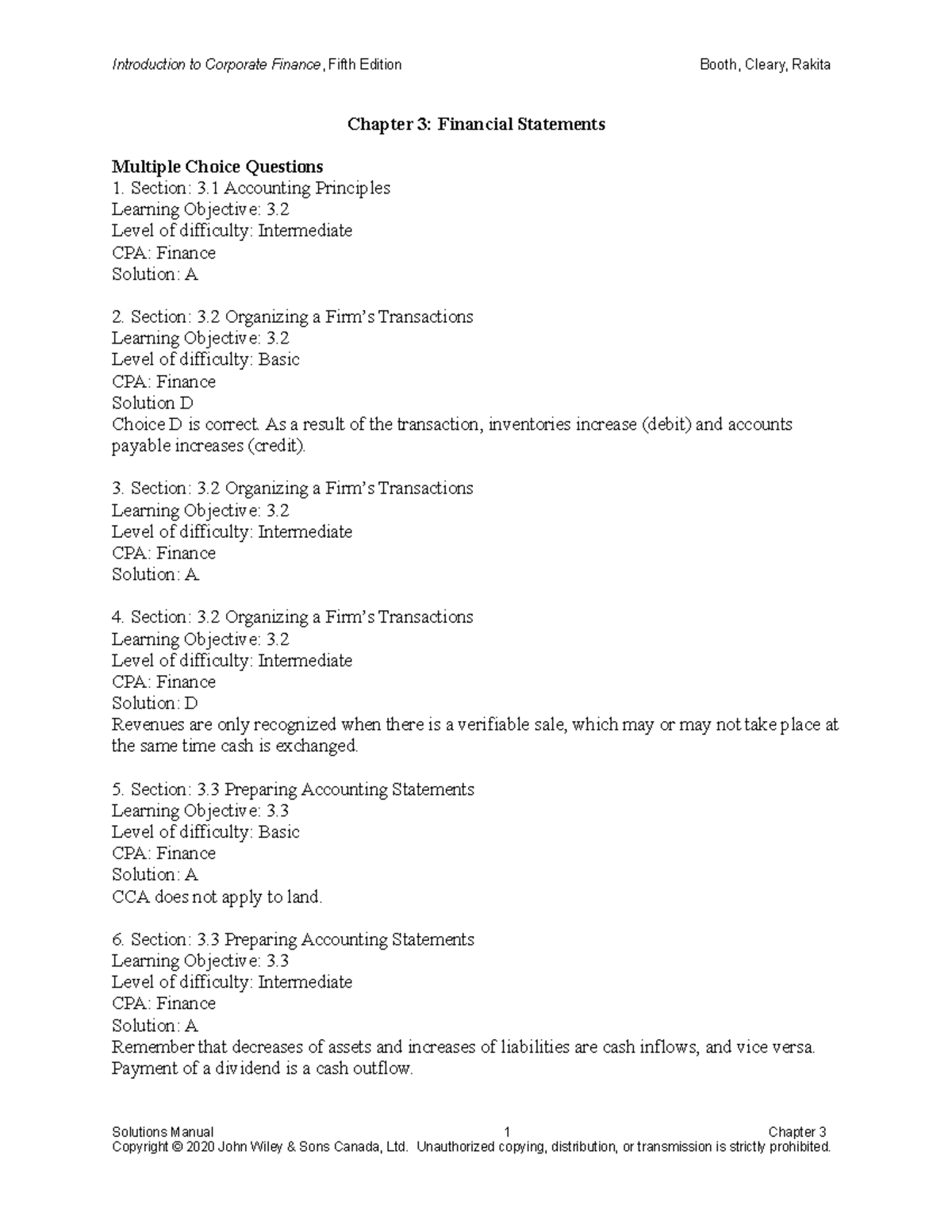Solutions Manual for Chapter 3: Financial Statements in Corporate ...
