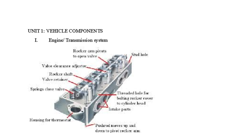 UNIT 1: VEHICLE COMPONENTS - Introduction to Specialization - Studocu