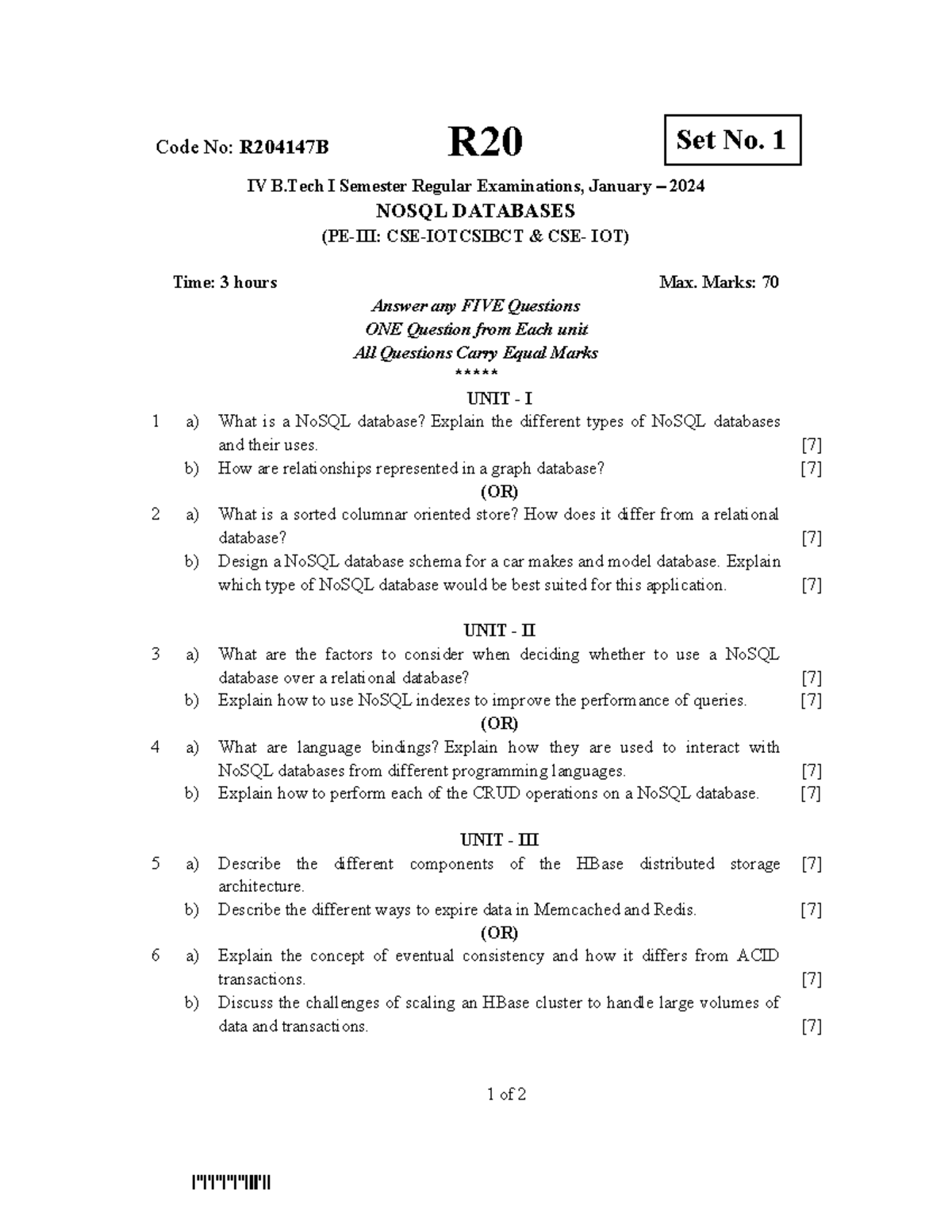 R20 NoSQL Databases - January 2024 Exam Question Paper - Studocu