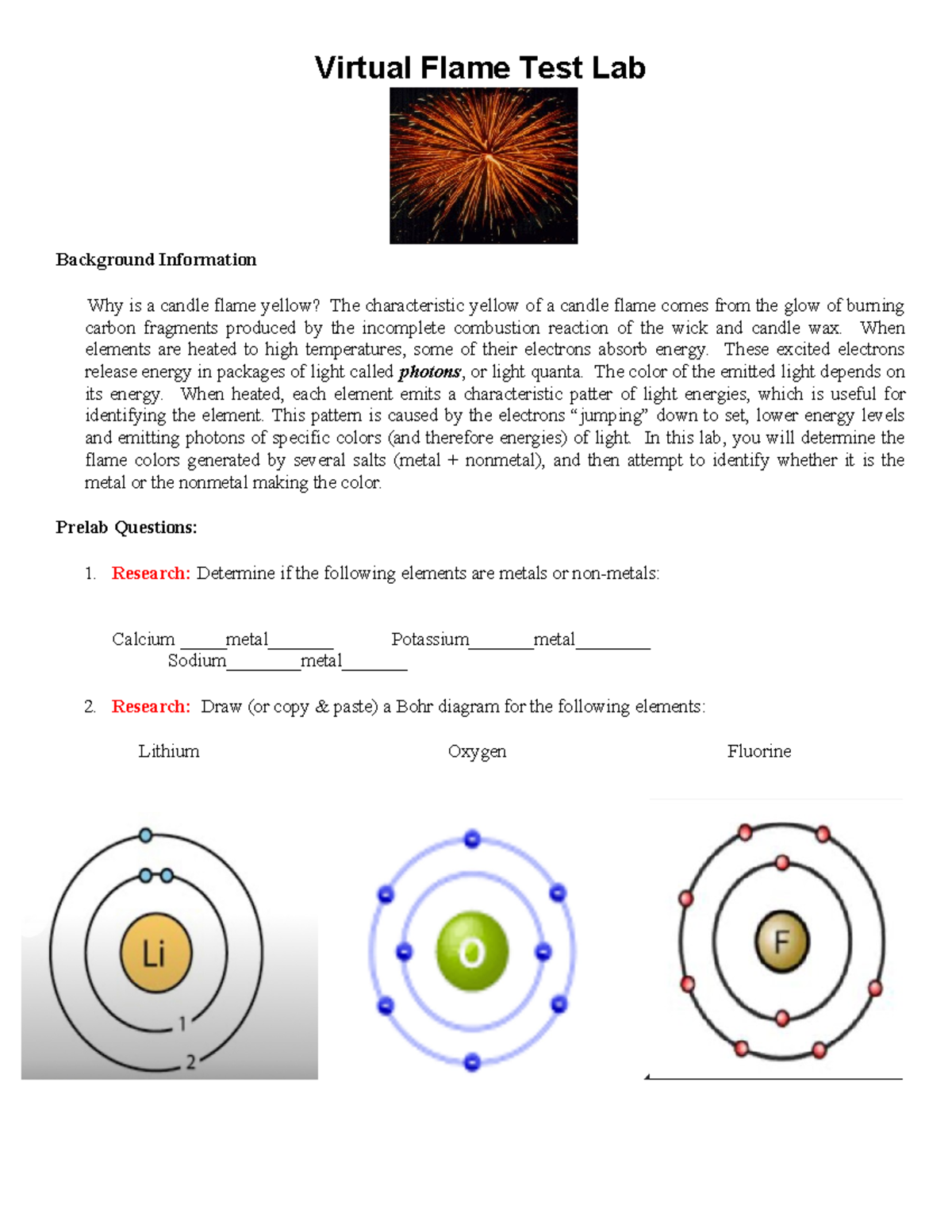 Virtual Flame Test Lab (CHEM 101) - Identifying Metal Ions by Flame ...