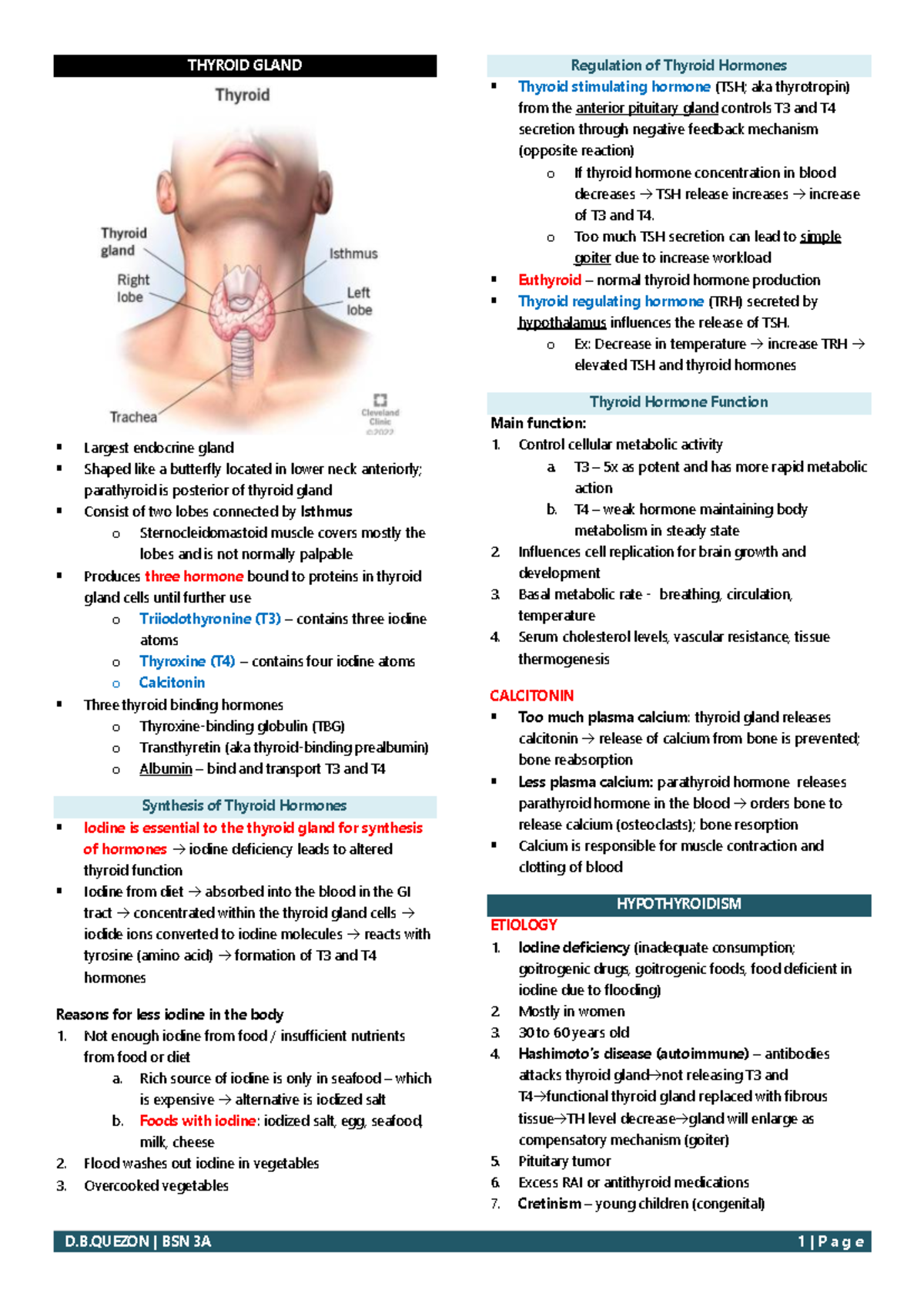 THYROID GLAND: Regulation, Functions, and Disorders (BSN 3A) - Studocu