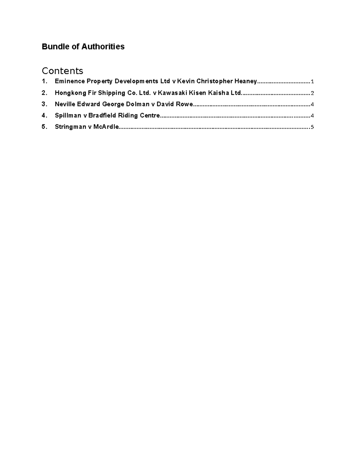 Bundle of Authorities - Bundle of Authorities Contents Eminence ...