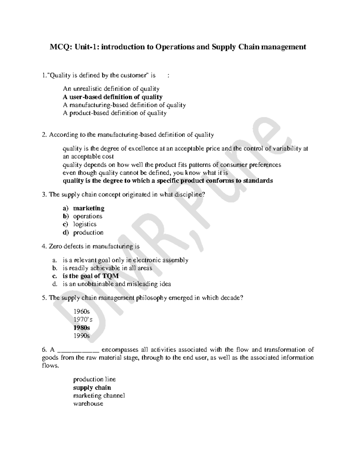 OSCM 101 Final Exam MCQs on Operations & Supply Chain Management - Studocu
