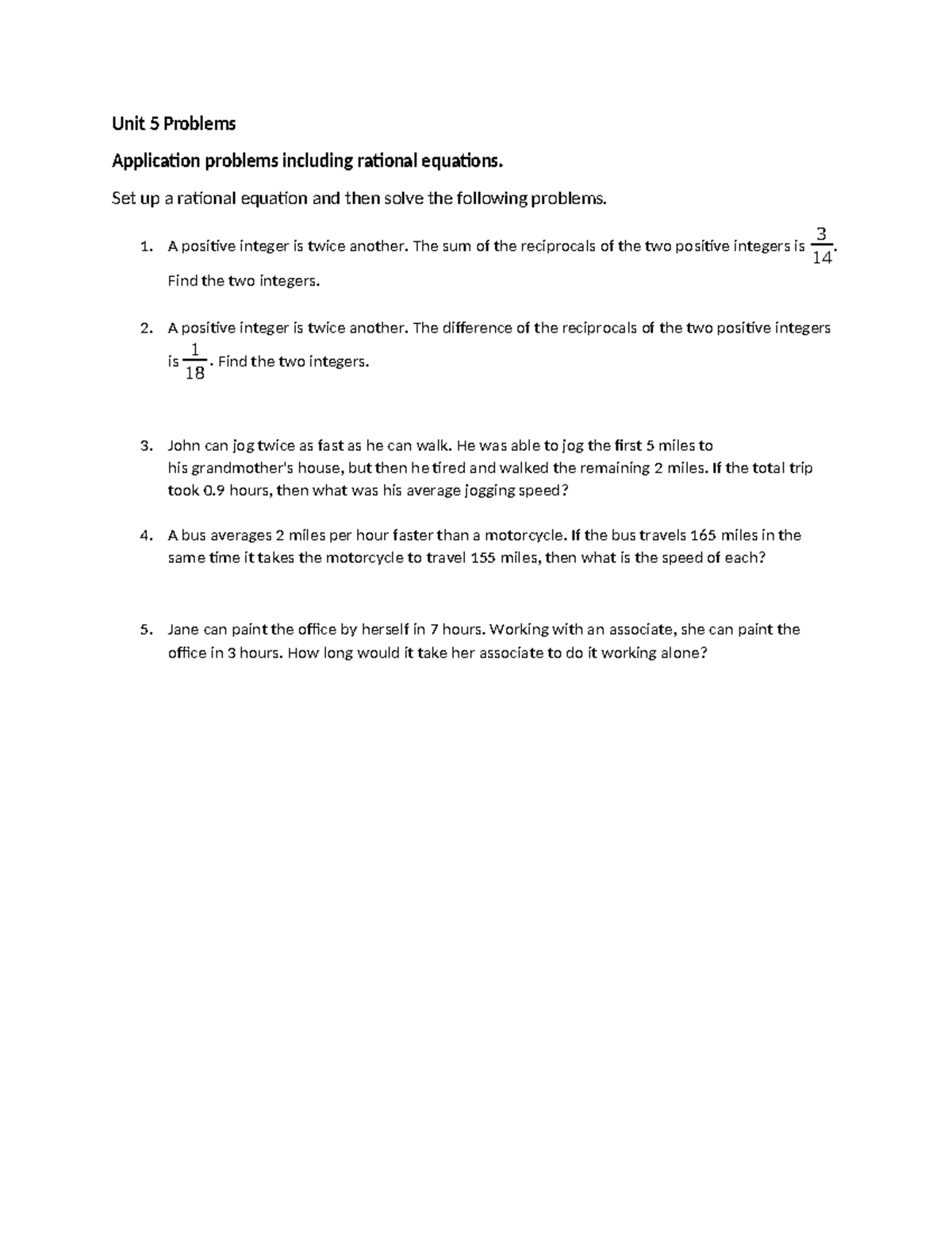 Unit 5 Problems 2020 - Unit 5 Problems Application problems including ...
