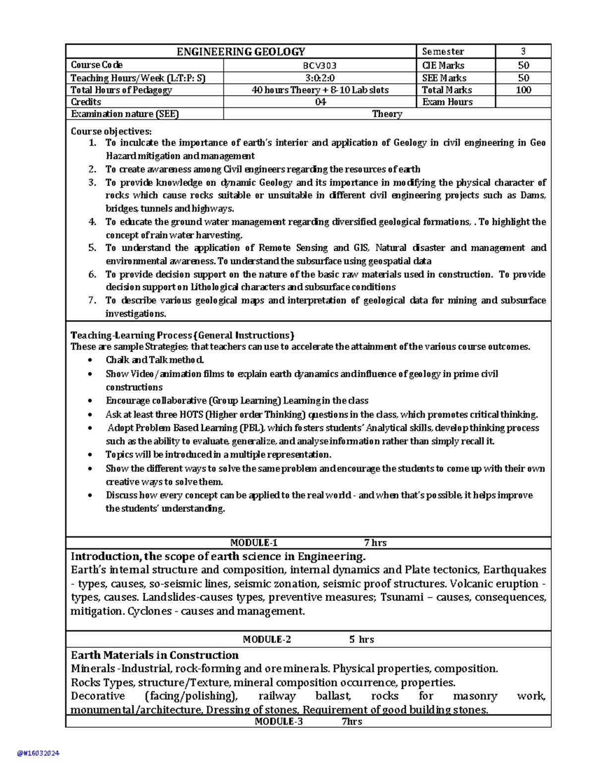 BCV303 - Engineering Geology Course Notes and Practical Overview - Studocu