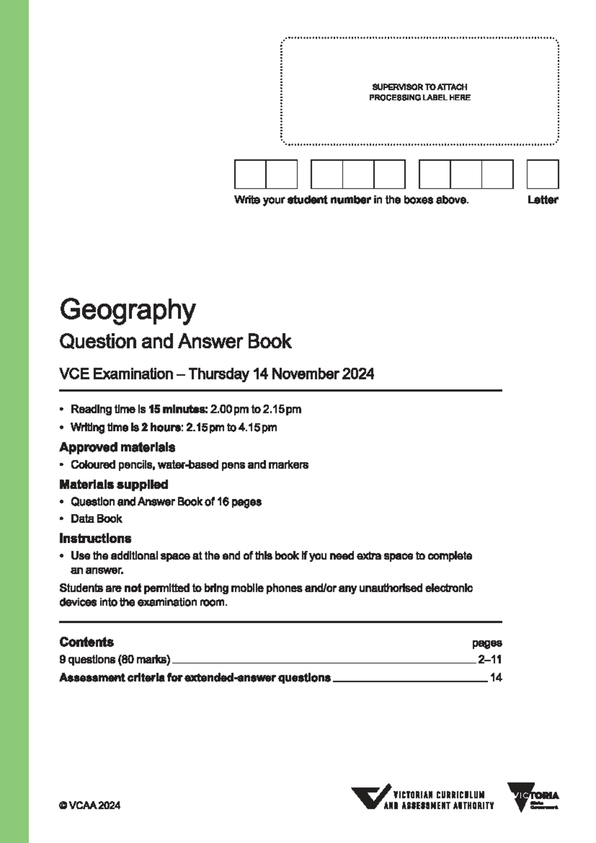 2024 VCE Geography Exam: Question & Answer Booklet - Studocu